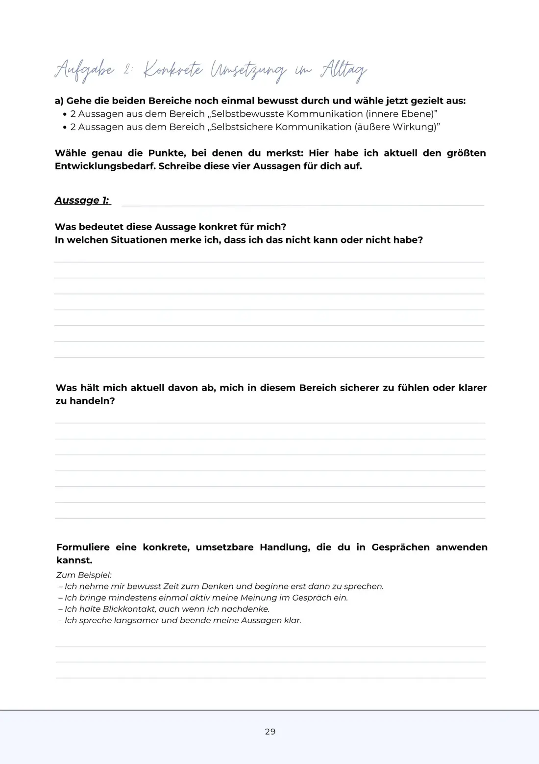 Workbook-Seite mit Transferaufgabe